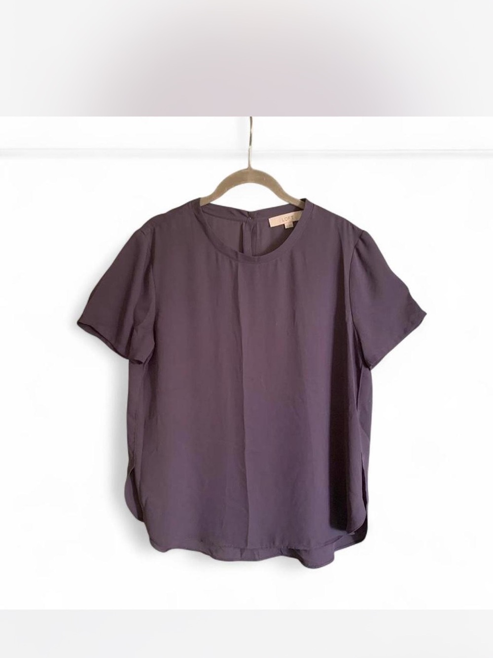 Preppy Professional LOFT Short Sleeve Crewneck Top in gray/purple size L